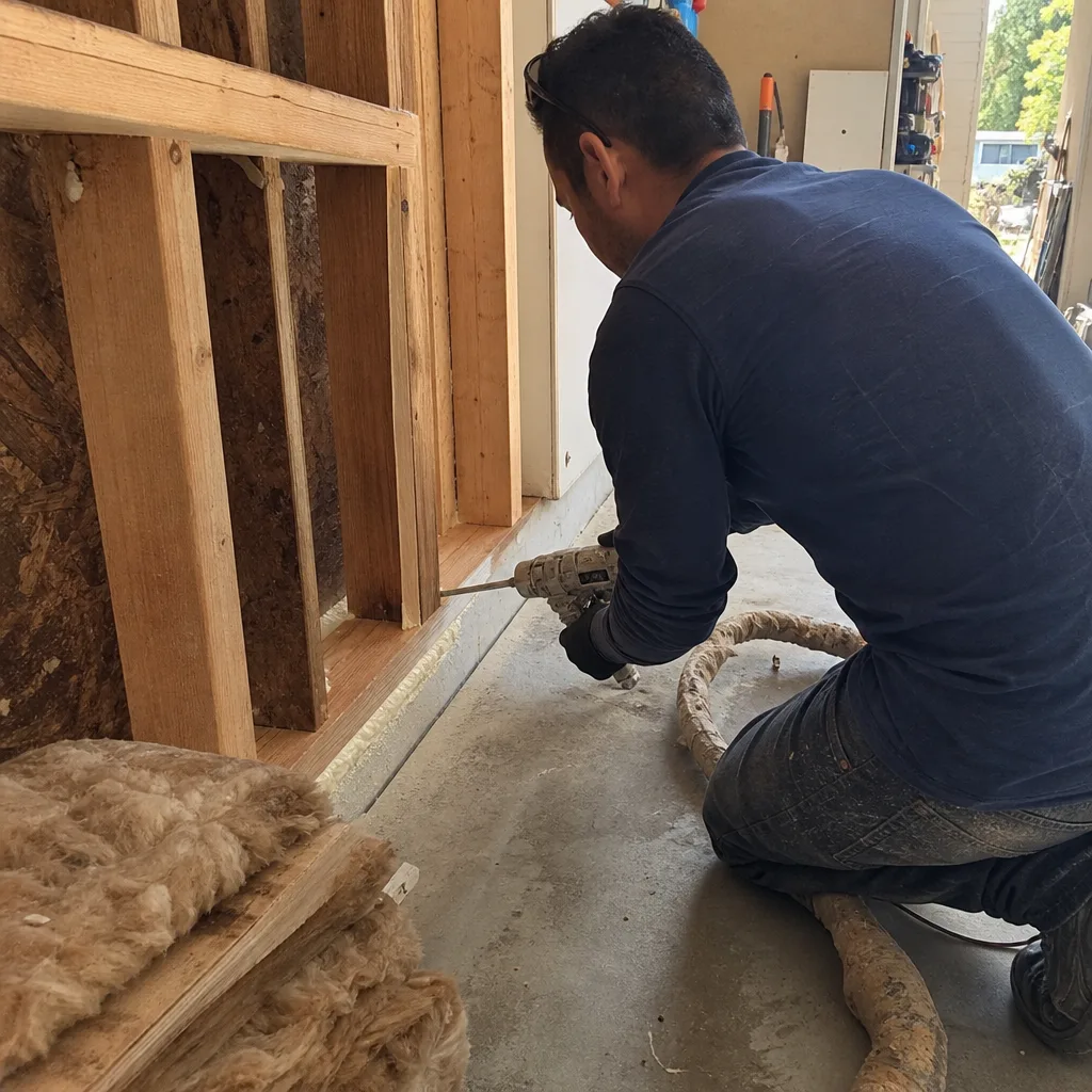 Contractor installing framing during a garage conversion ADU construction project